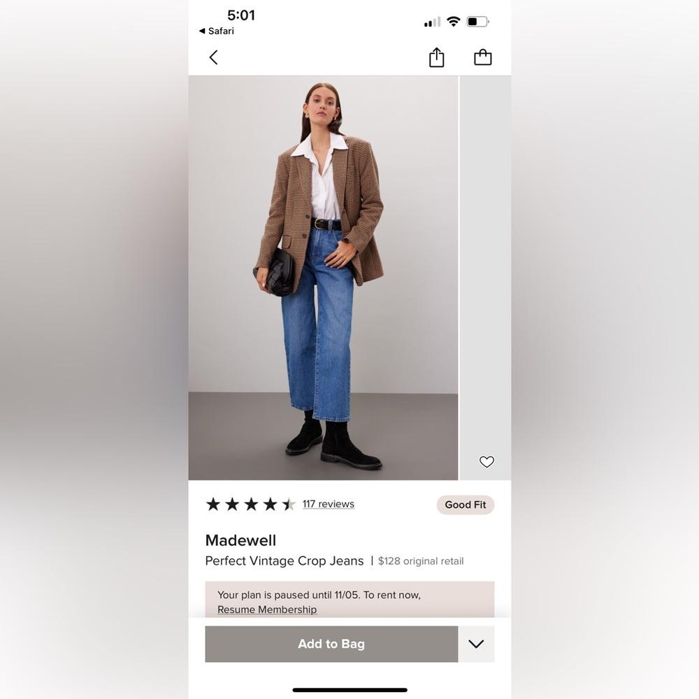 Madewell Perfect Vintage Crop Jeans - Size 26